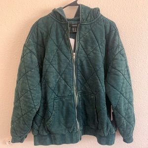 Green washed quilted jacket with hood